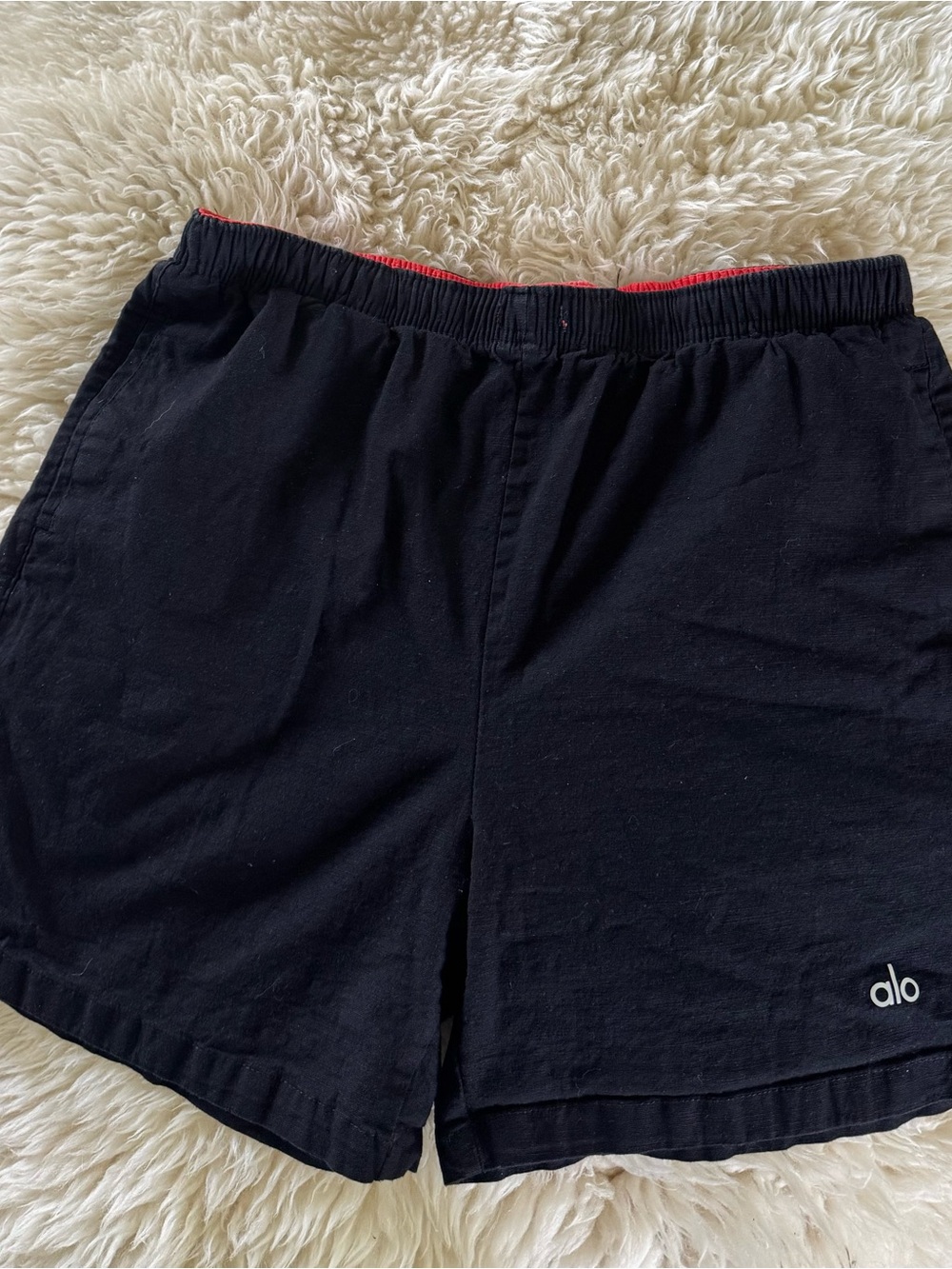 ALO Yoga Black Shorts with Red Elastic Waistband